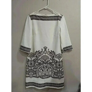 Boston Proper white with Paisley print 3/4 length sleeve Viscose dress size 10